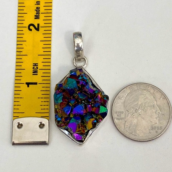 Titanium Druzy 925 Sterling Silver Necklace Pendant - Picture 4 of 4